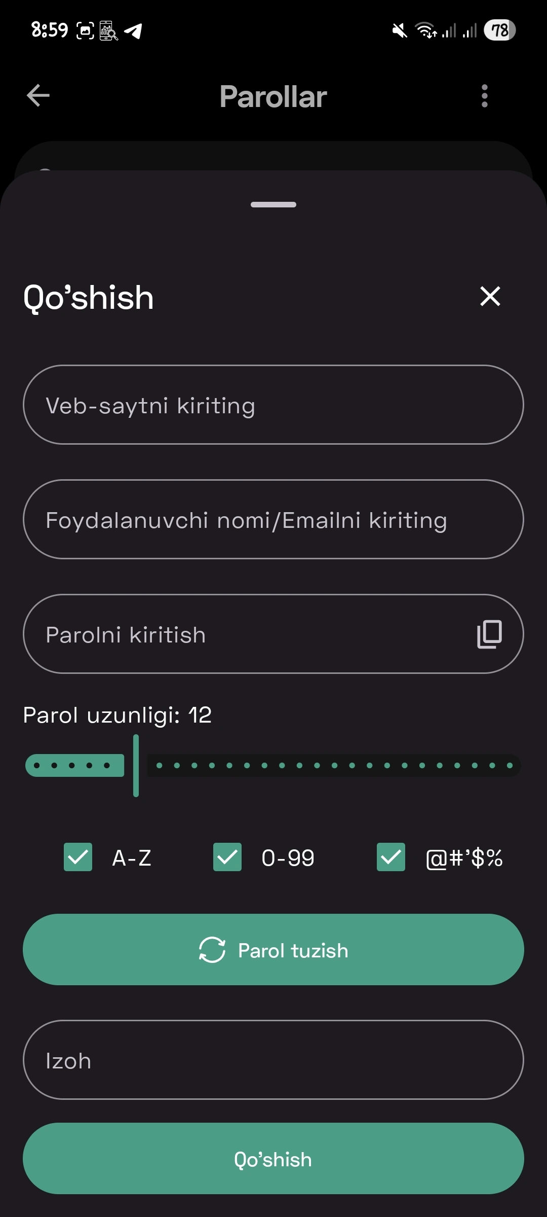 Kuchli parol generatori ekrani