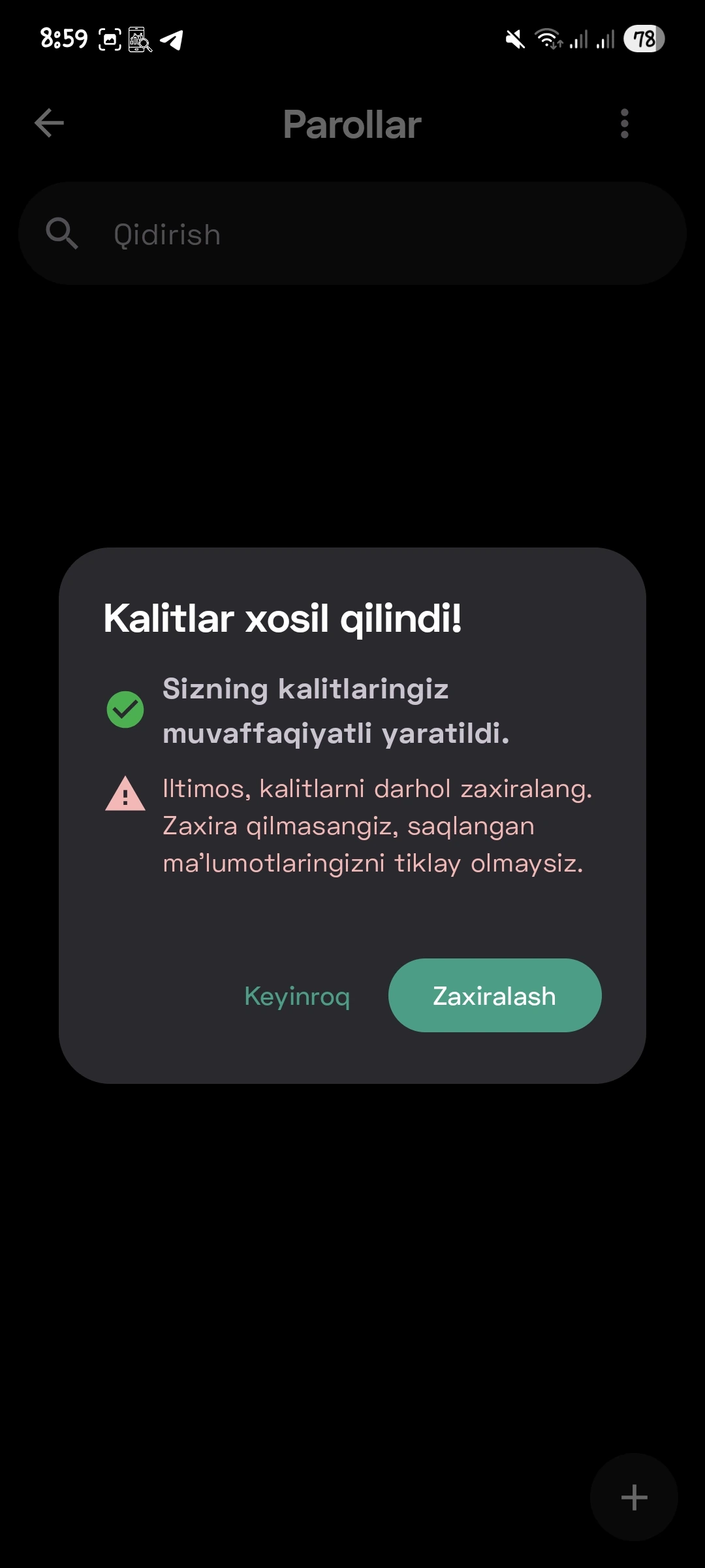 Parol menejeri — kalitlar yaratildi
